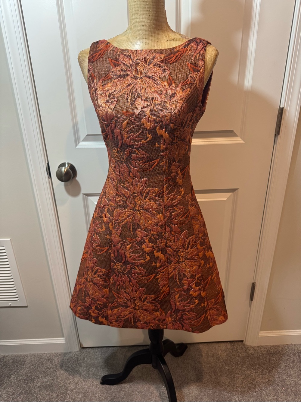 Karen Millen Rust Floral Jacquard Sleeveless A-Line Dress 6